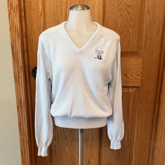 LADY PICKERING Vintage 1960s Light Blue Golf Sweater V-Neck Country Club Knit - Picture 2 of 10